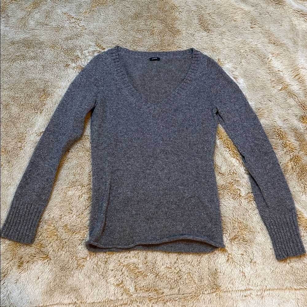 J.Crew gray v-neck wool sweater with sparkle!